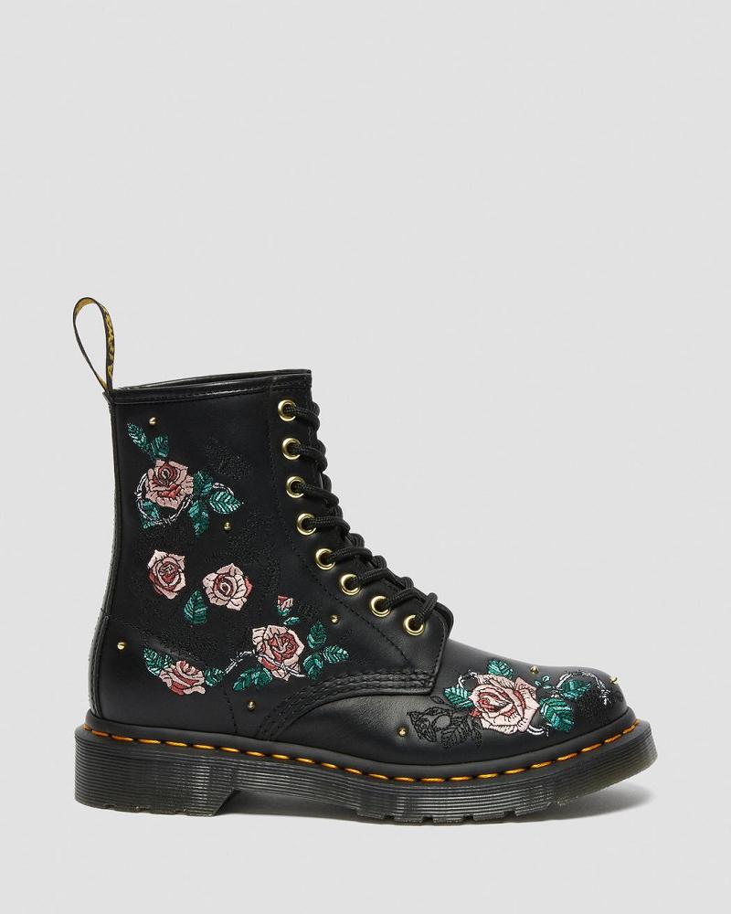 Black Women's Dr Martens 1460 Vonda Floral Leather Lace Up Boots | CA 214UZG